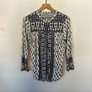 LUCKY BRAND quarter button printed long sleeve tee shirt